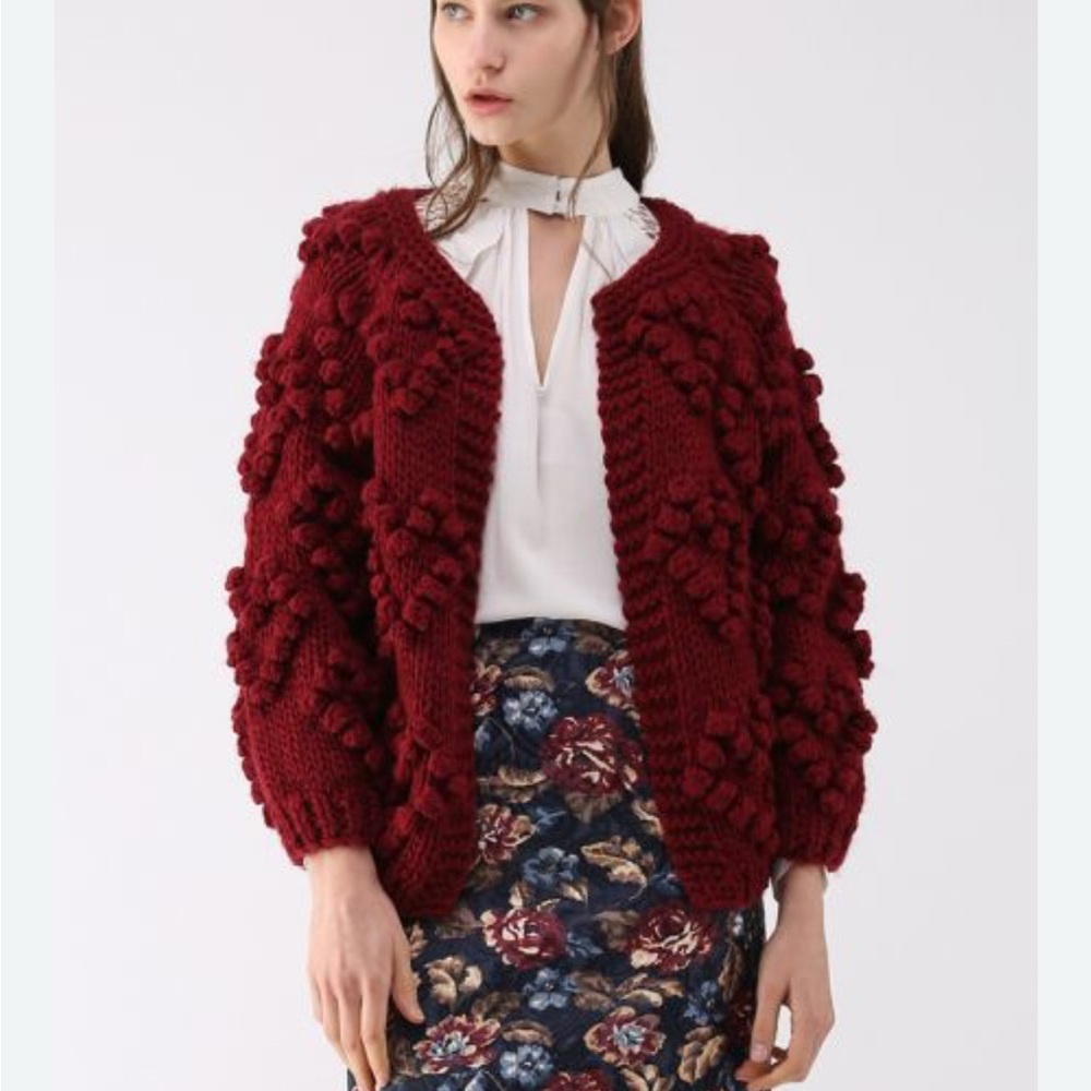 Chicwish Wine Knit Cardigan with heart detail